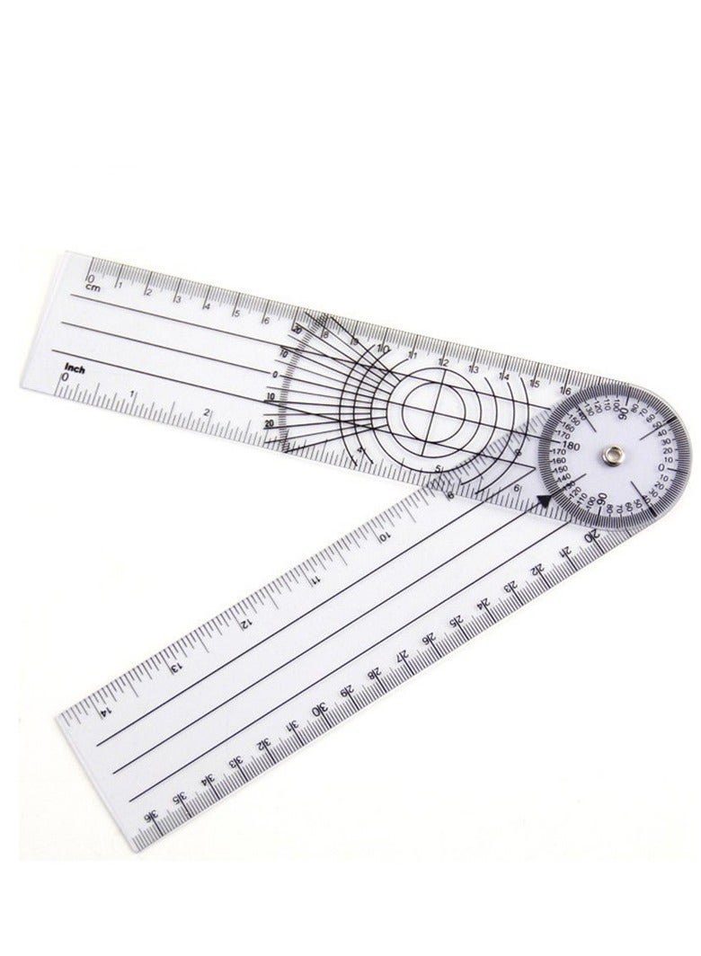 360 Degree Clear Plastic Goniometer 7 Inch Arms Folding Ruler - Image 1